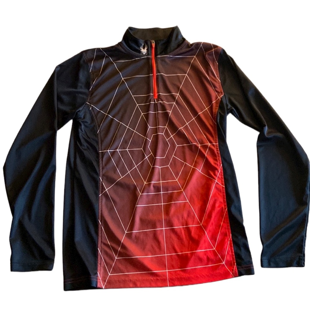 Spyder Youth XL Pullover Quarter Zip Up Black Red Web Print Boy